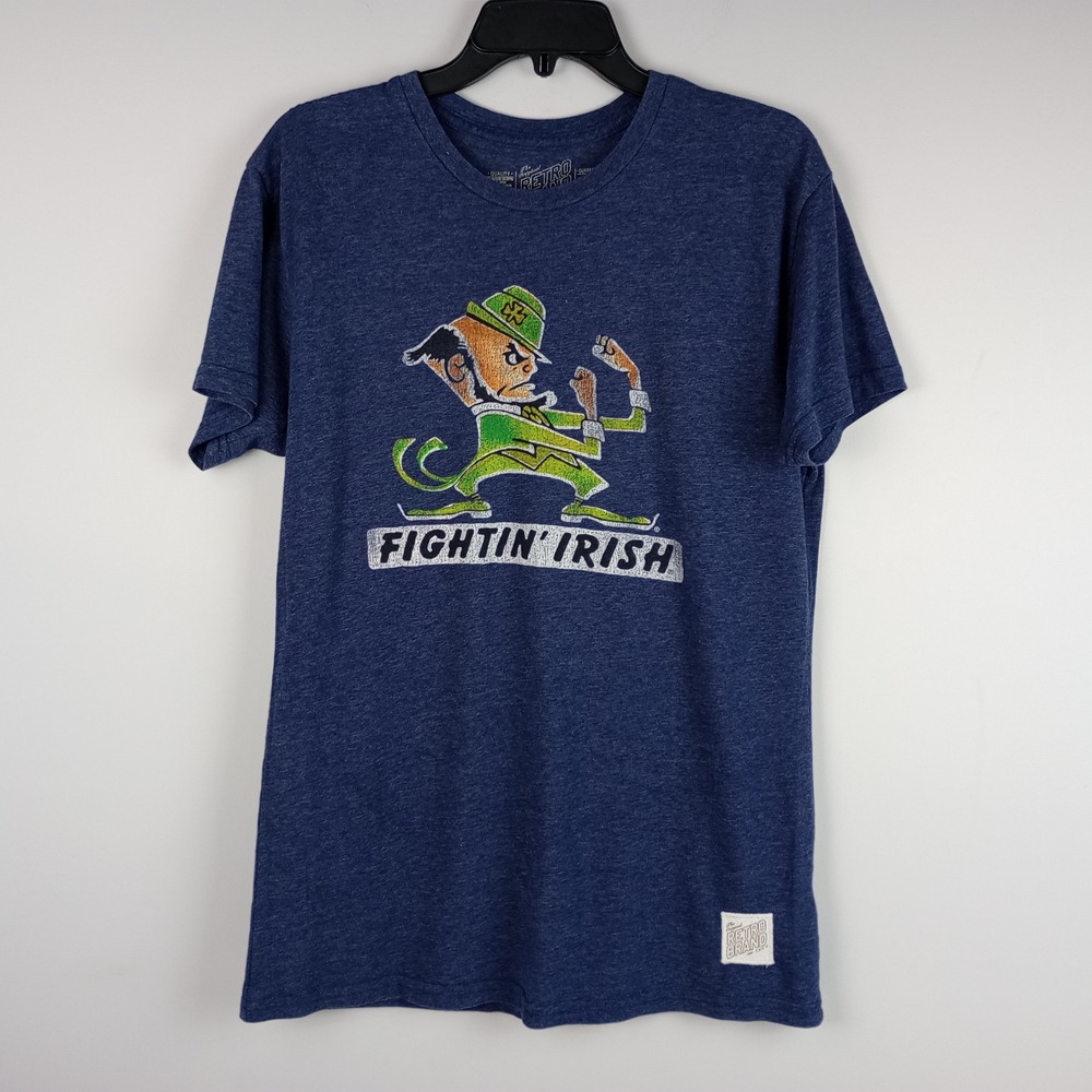 The Original Retro Brand Mens M Blue Notre Dame Fightin Irish Graphic T-Shirt